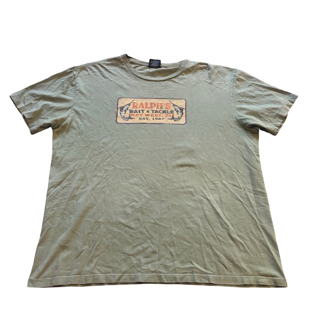 Polo Ralph Lauren Mens Graphic T-Shirt Olive Green Ralphs Bait Tackle Key West L